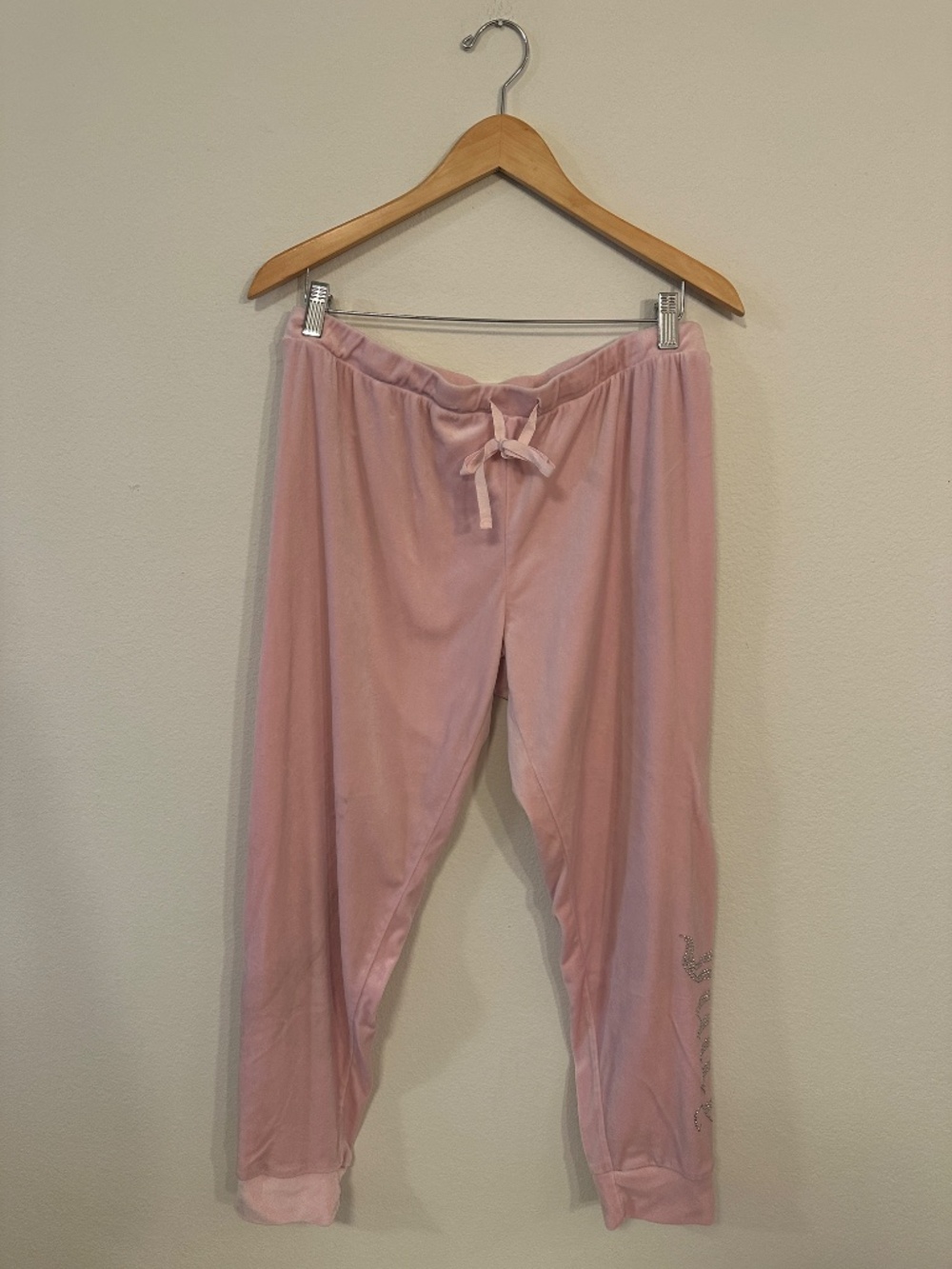 Juicy Couture Pink Velour Rhinestone Logo Jogger Pants Women's XL